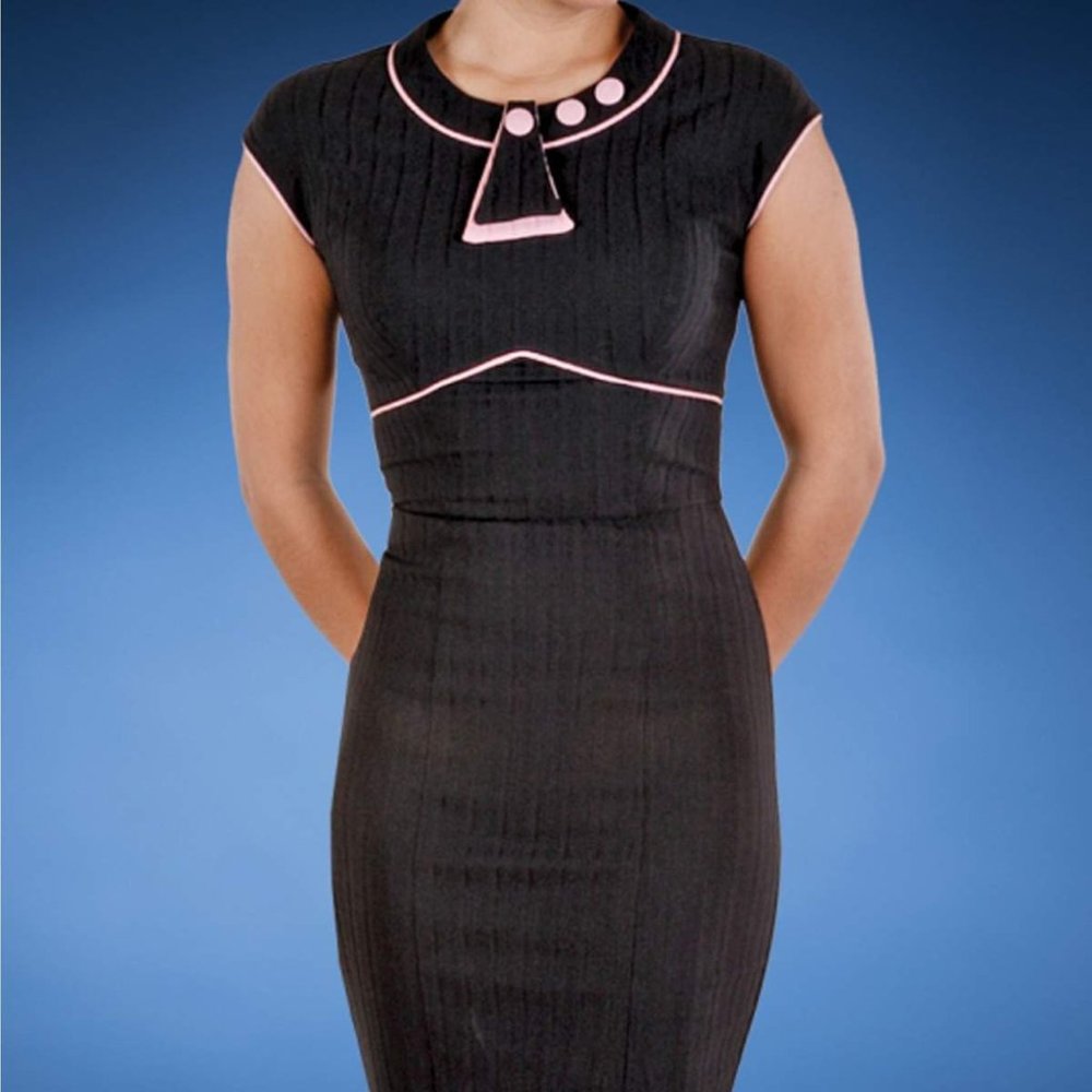 30's Bombshell Dress Black With Pink Trim